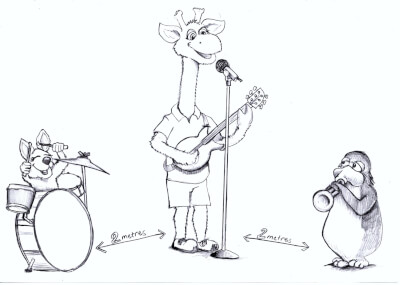 Harold, Kiki and Derek's band - drawing by Alex