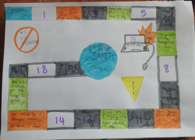 Hand drawn board game about online safety by Abdullah.