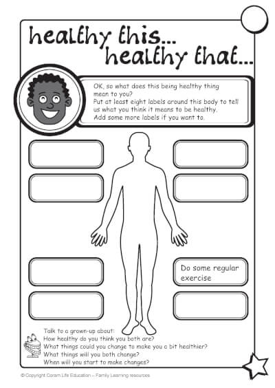 Activity sheet to help children think about what they can do to be healthy.