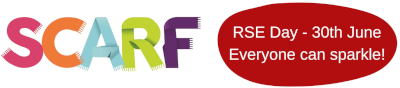 Logo for RSE day - Everyone can sparkle! red